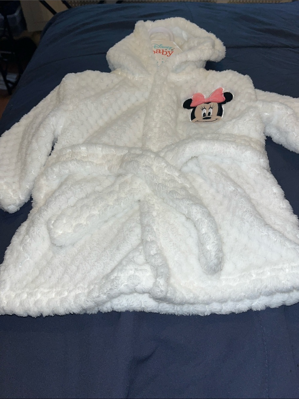 Disney Minnie Mouse Hooded Plush Robe w/ Pink Bow, socks (6-12) & 2 onesies (NB)